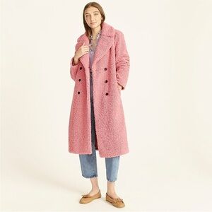 NWT J. Crew pink teddy fleece long trench women’s coat size xs x-small new